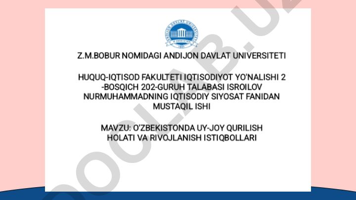 O'zbekistonda uy-joy qurilish holati va rivojlantirish istiqbollar