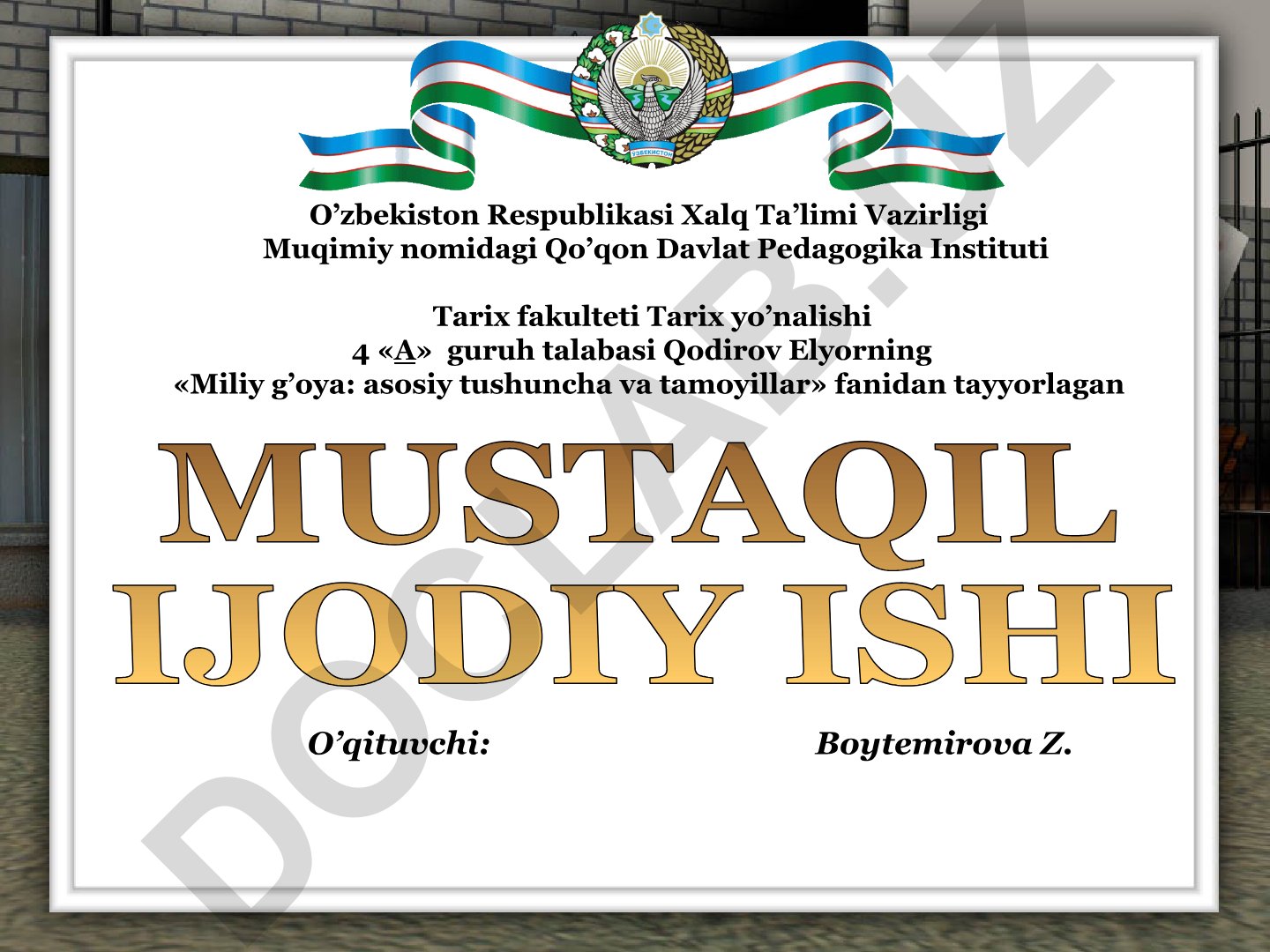 Miliy g'oya: asosiy tushuncha va tamoyillar