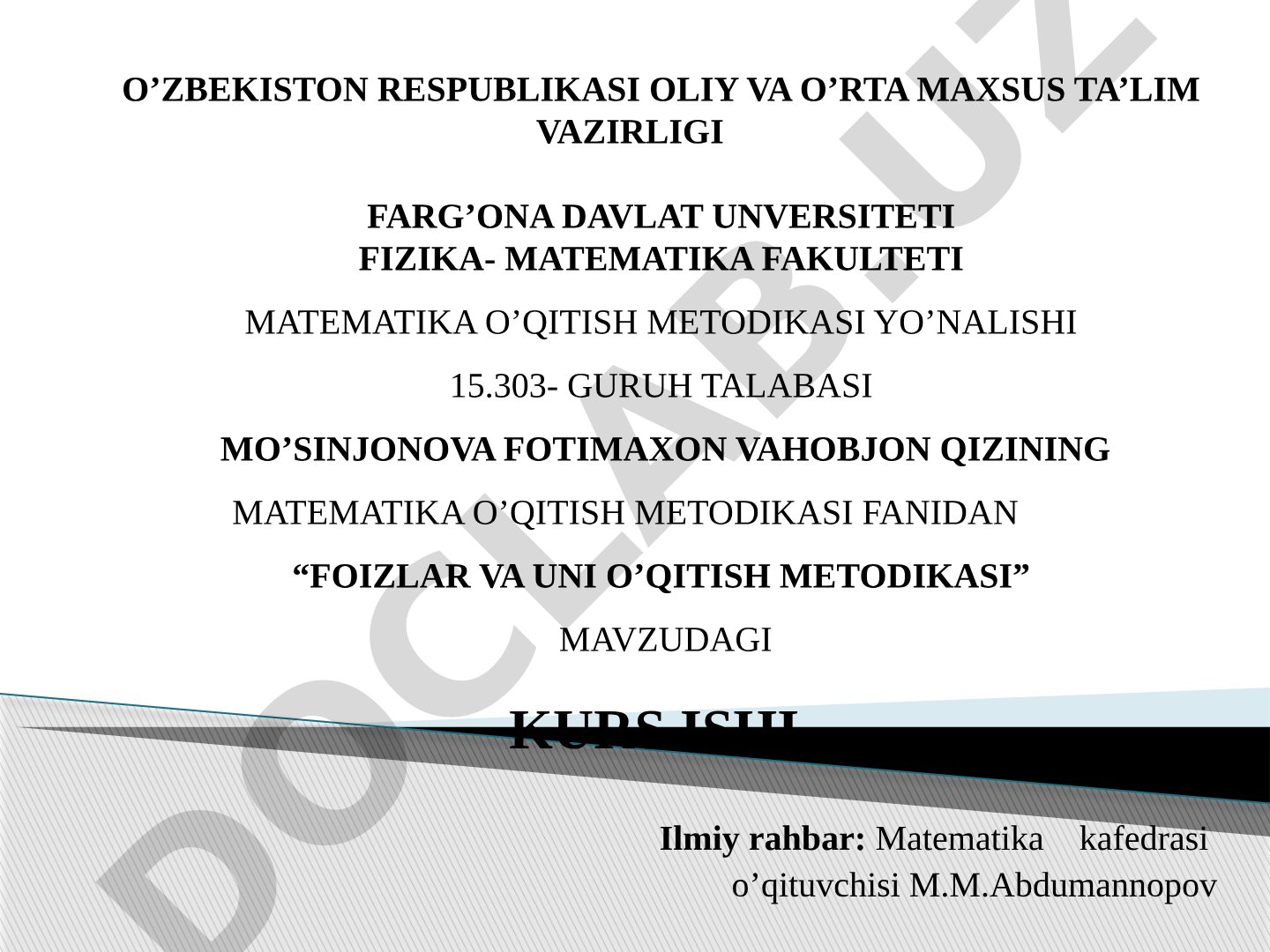 Foizlar va uni o'qitish metodikasi