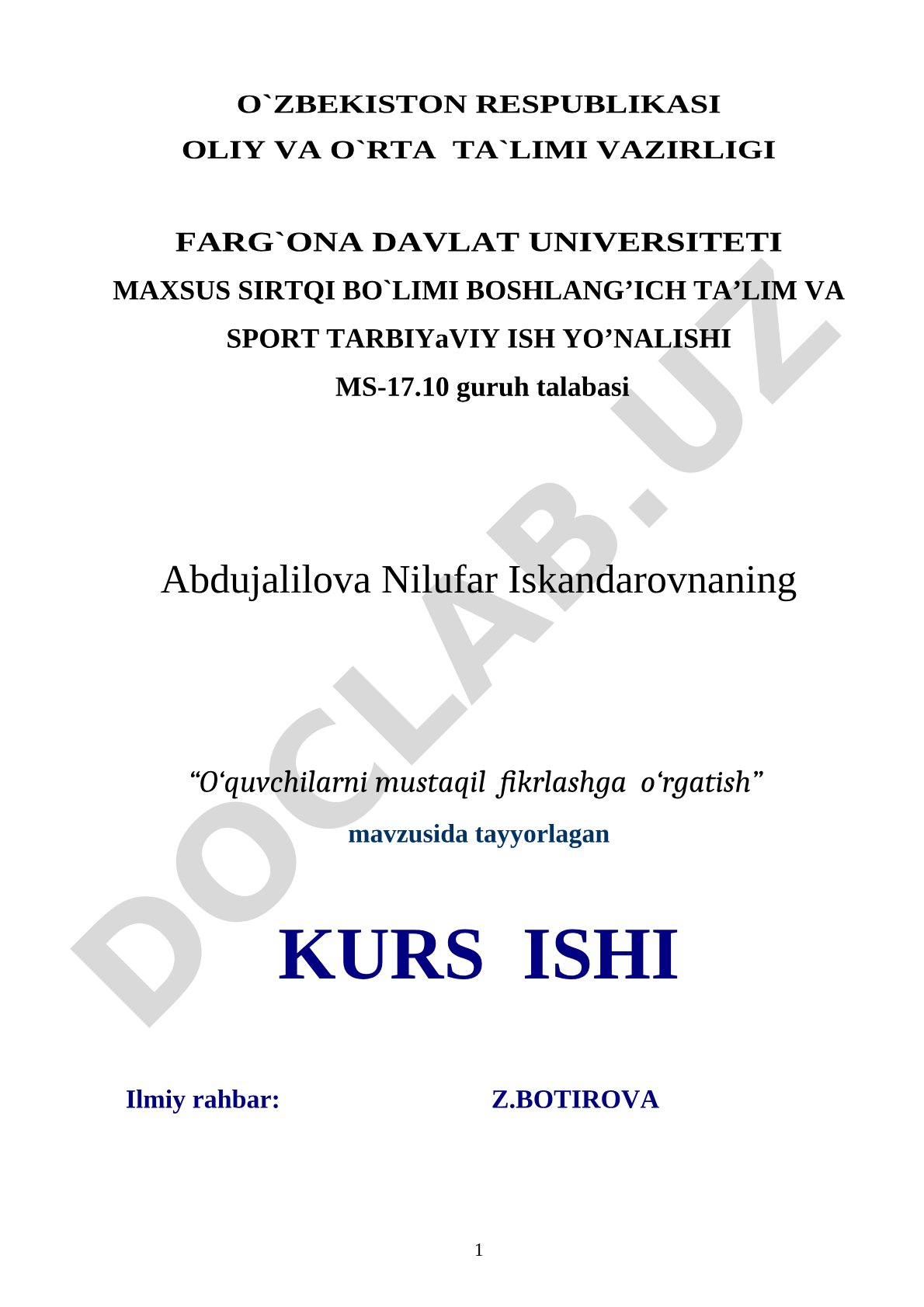 O‘quvchilarni mustaqil fikrlashga o‘rgatish