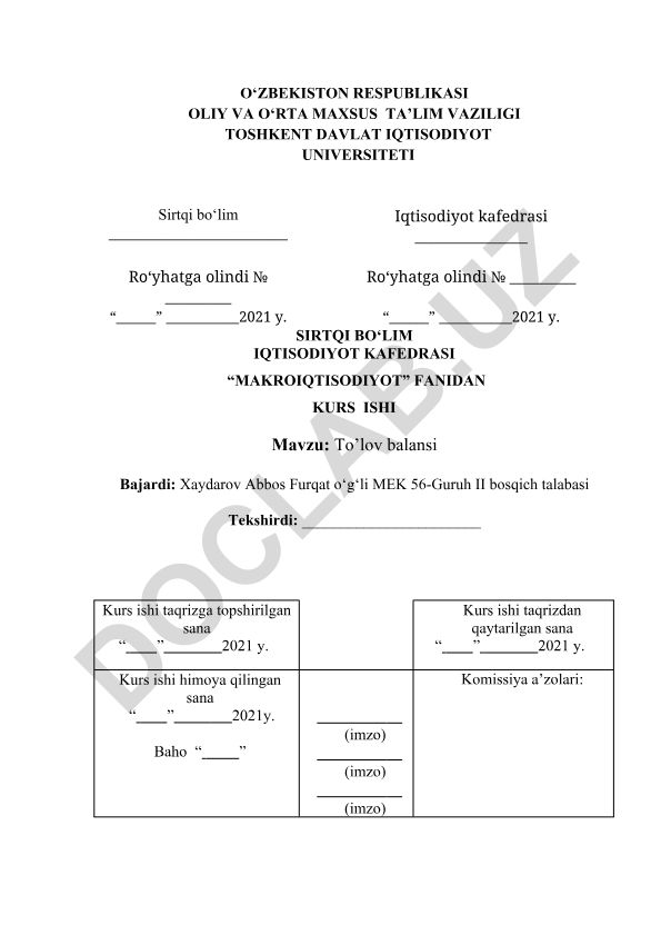 O’zbekiston Respublikasining tashqi savdo siyosati