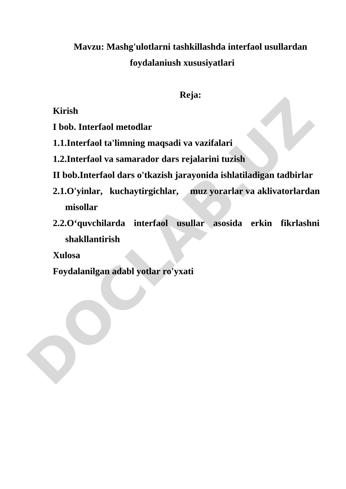 Mashg'ulotlarni tashkillashda interfaol usullardan foydalaniush xususiyatlari