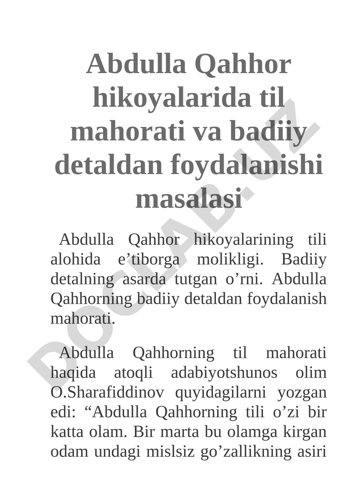 Abdulla Qahhor hikoyalarida til mahorati va badiiy detaldan foydalanish