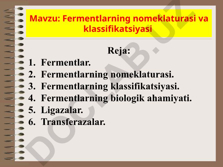 Fermentlarning nomeklaturasi va klassifikatsiyasi