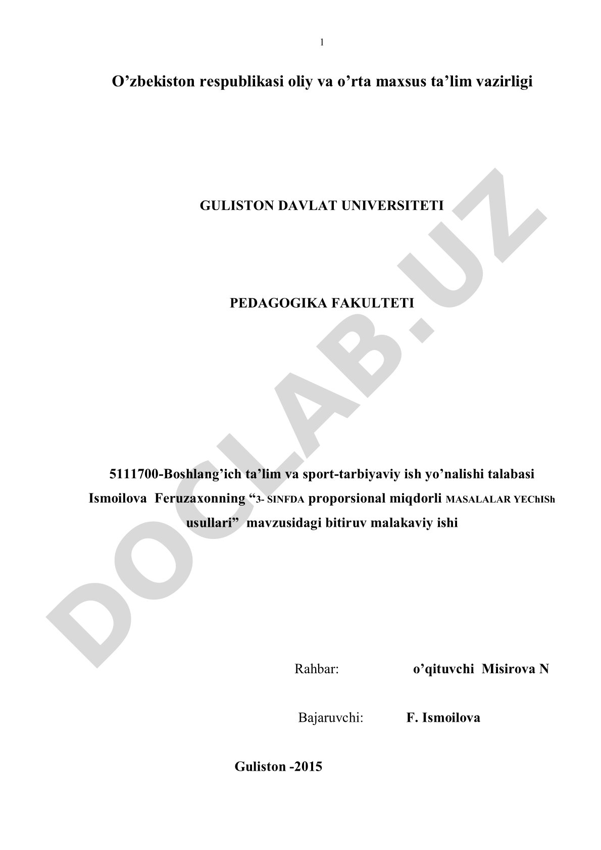 3-sinfda proporsional miqdorli masalalarni yechish usullari