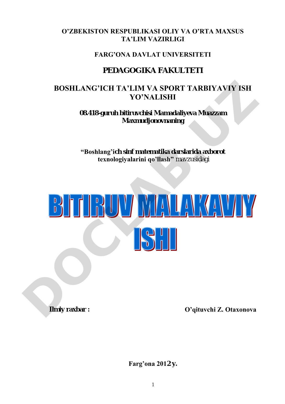 Boshlang'ich sinf matematika darslarida axborot texnologiyalarini qo'llash
