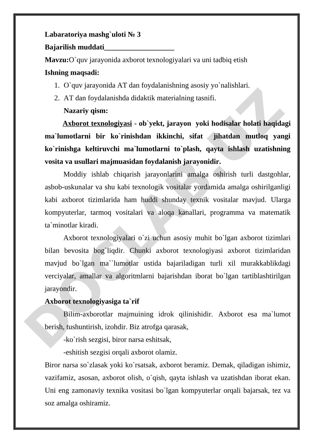 O'quv jarayonida axborot texnologiyalari va uni tadbiq etish