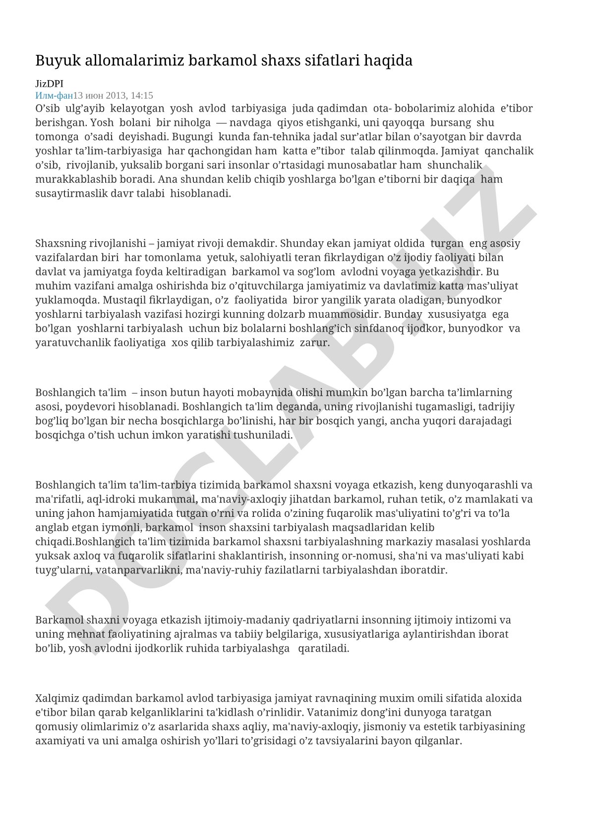 Buyuk allomalarimiz barkamol shaxs sifatlari haqida