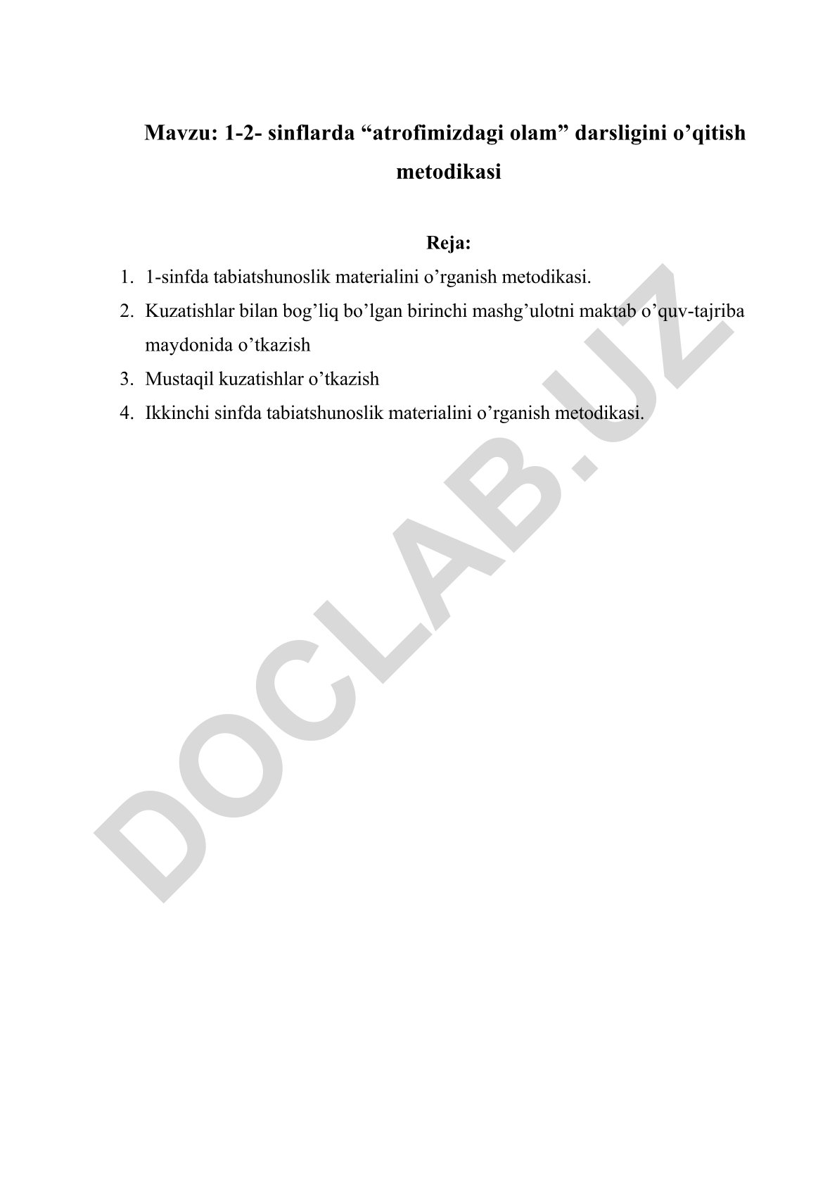 1-2-sinflarda “atrofimizdagi olam” darsligini o’qitish metodikasi