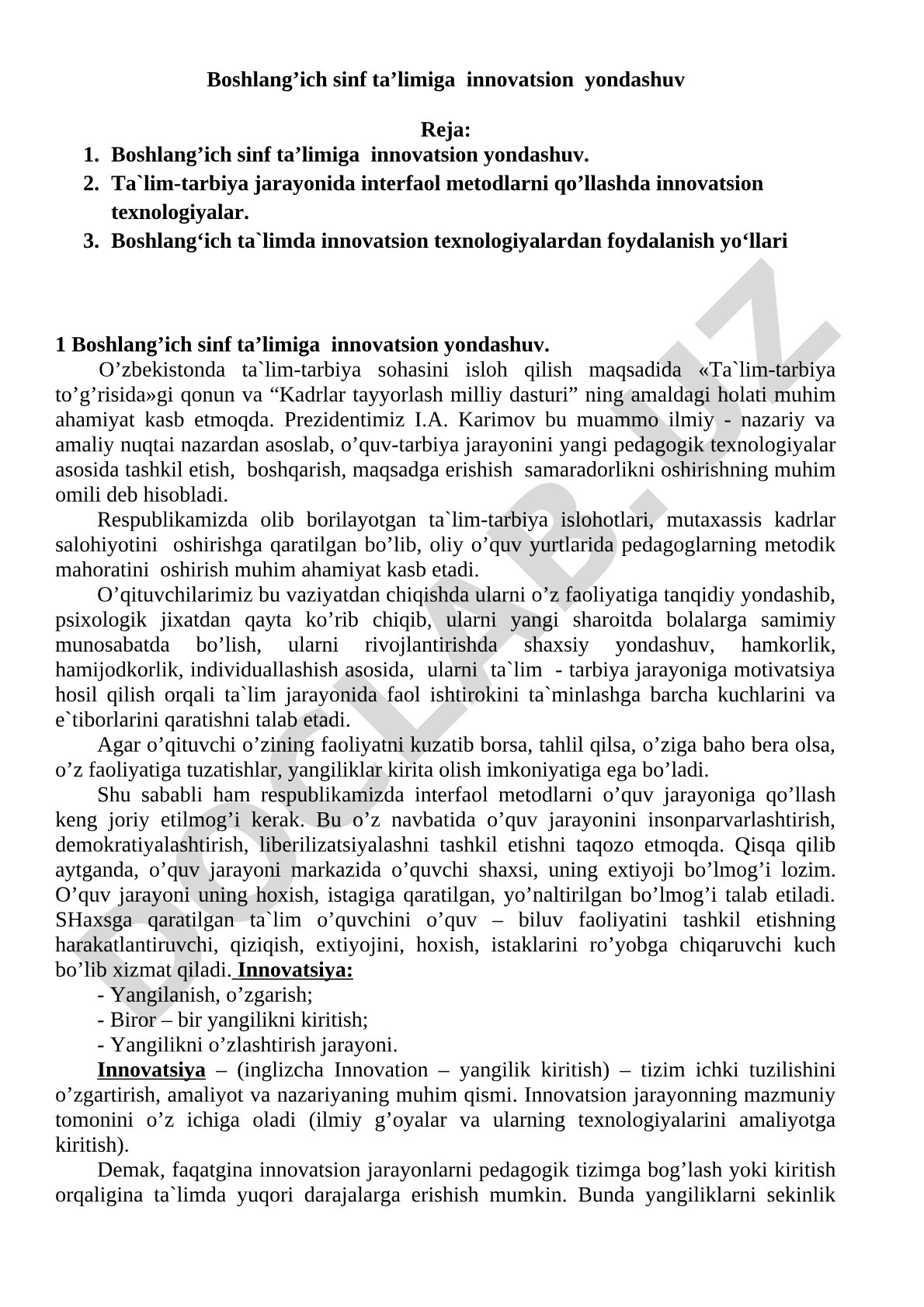 Boshlang'ich sinf ta'limiga innovatsion yondashuv