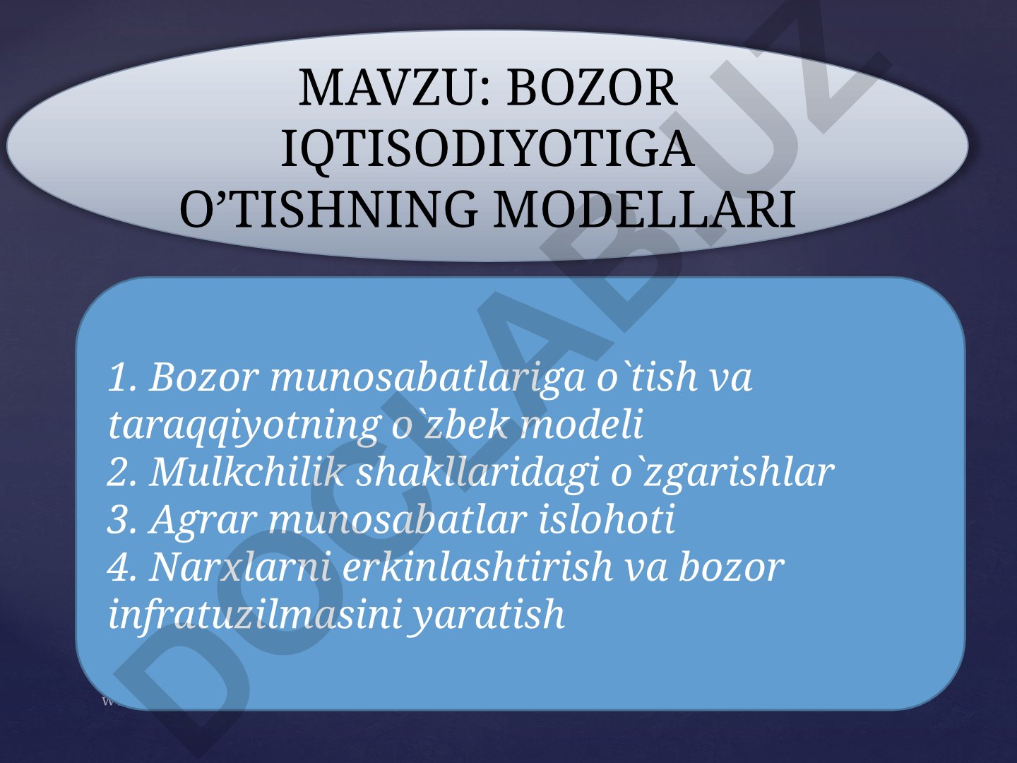 Bozor iqtisodiyotiga o'tishning modellari