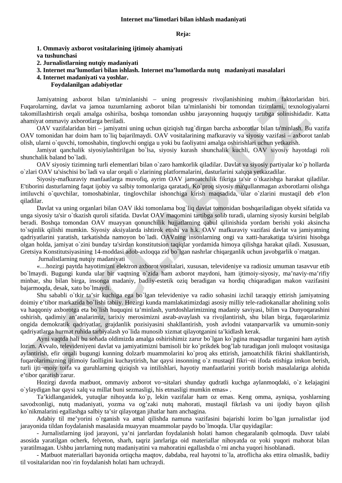 Internet ma’lumotlari bilan ishlash madaniyati