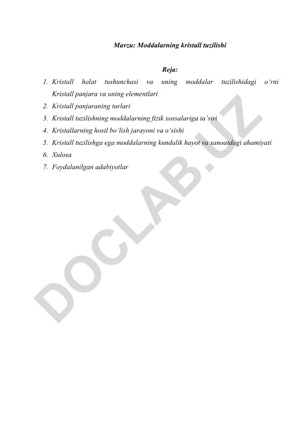 Moddalarning kristall tuzilishi