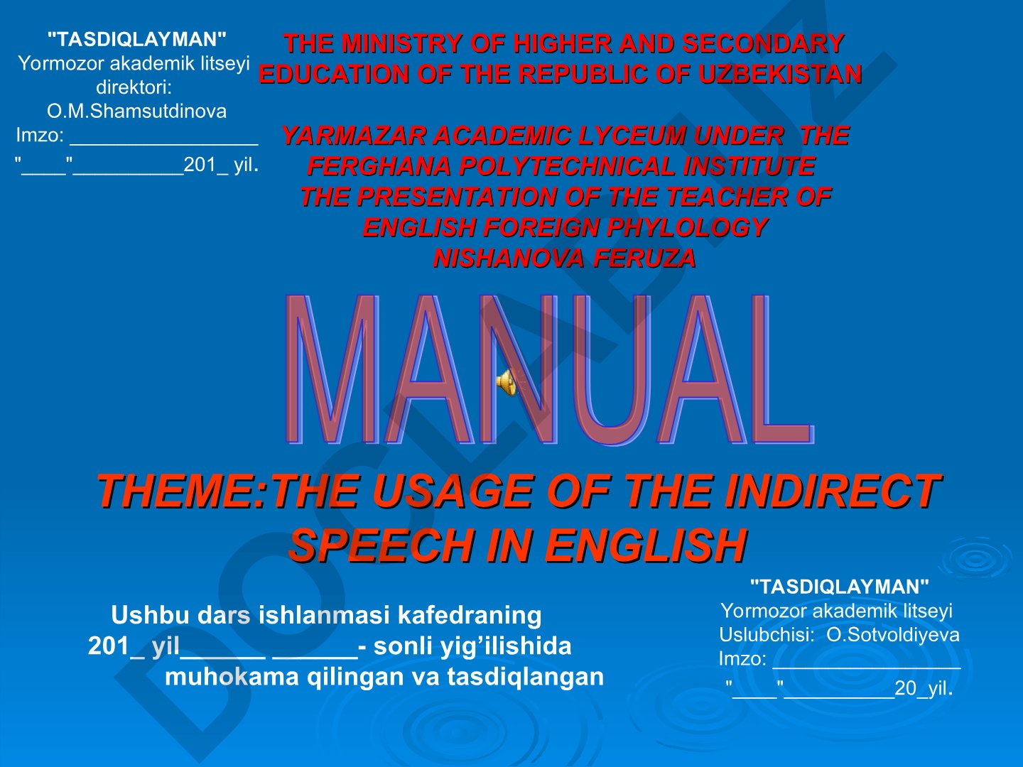 THE USAGE OF THE INDIRECT SPEECH IN ENGLISH