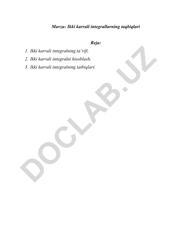 Ikki karrali integrallarning taqbiqlari