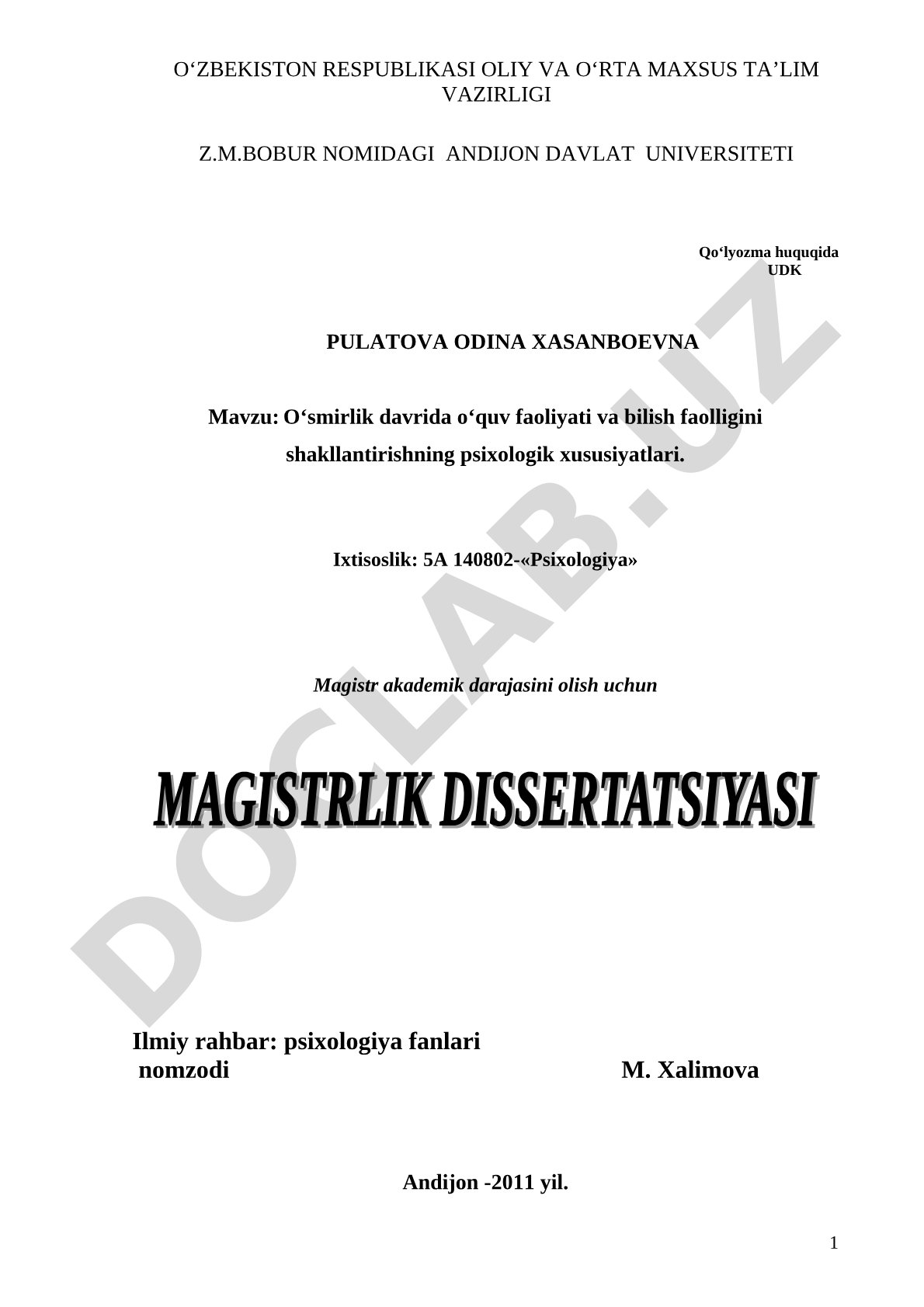 O‘smirlik davrida o‘quv faoliyati va bilish faolligini shakllantirishning psixologik xususiyatlari