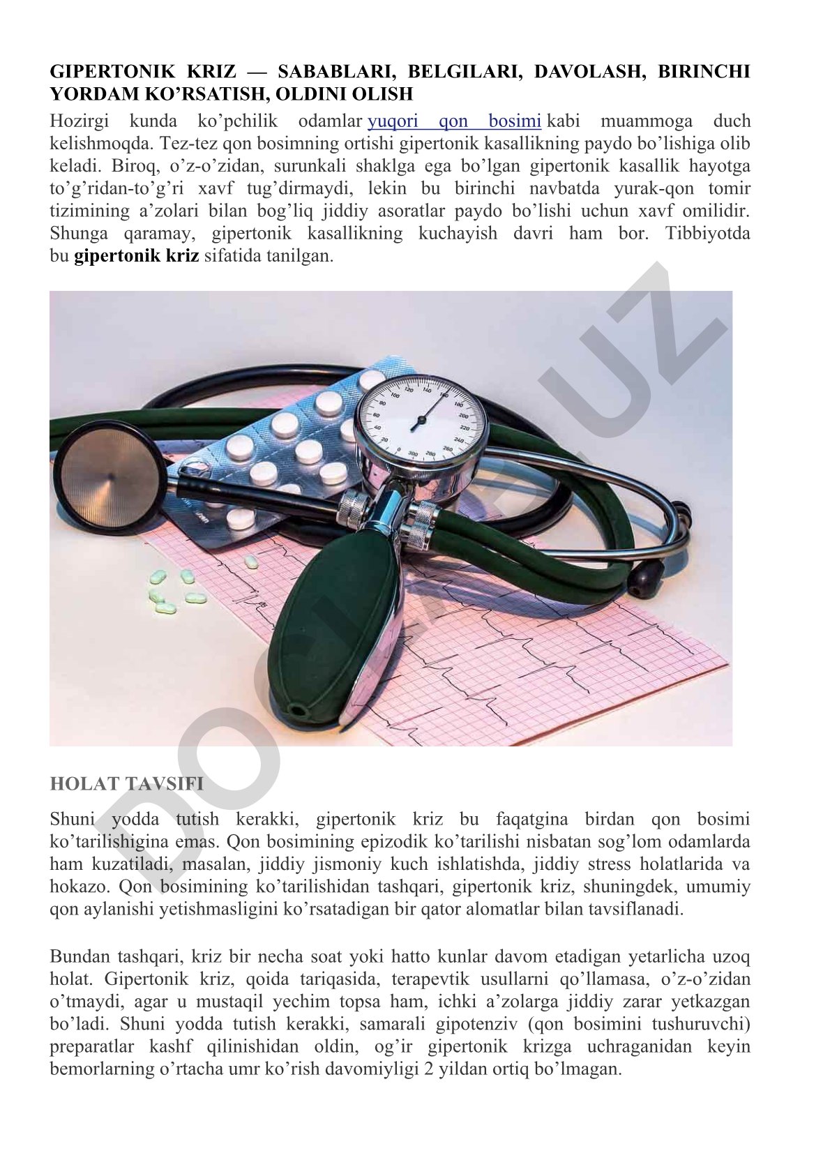 Gipertonik kriz — sabablari, belgilari, davolash, birinchi yordam ko'rsatish, oldini olish