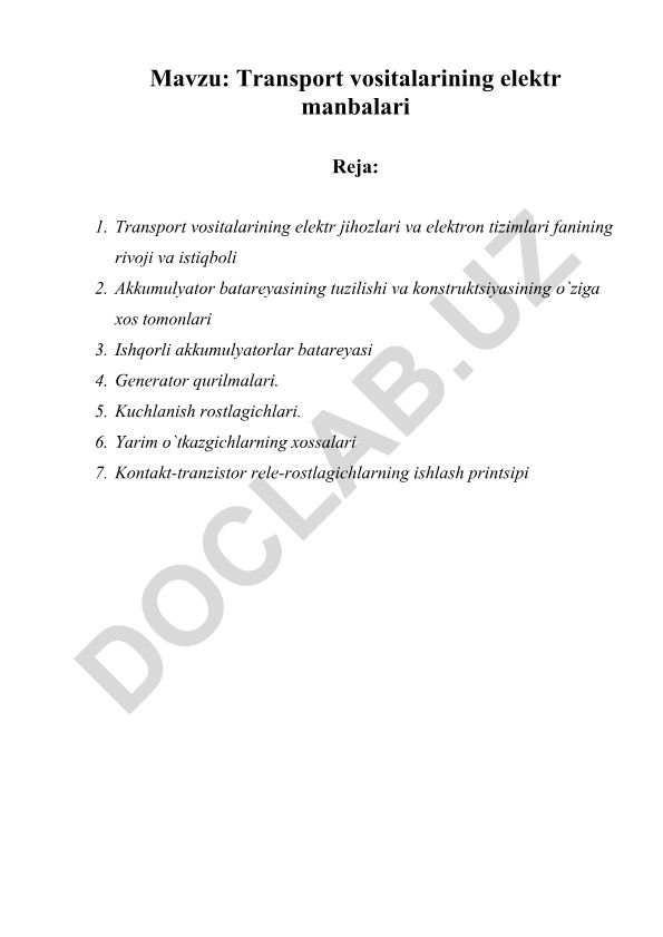 Transport vositalarining elektr manbalari
