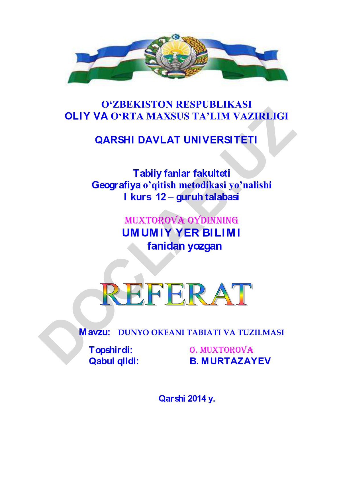 Dunyo okeani tabiati va tuzilmasi