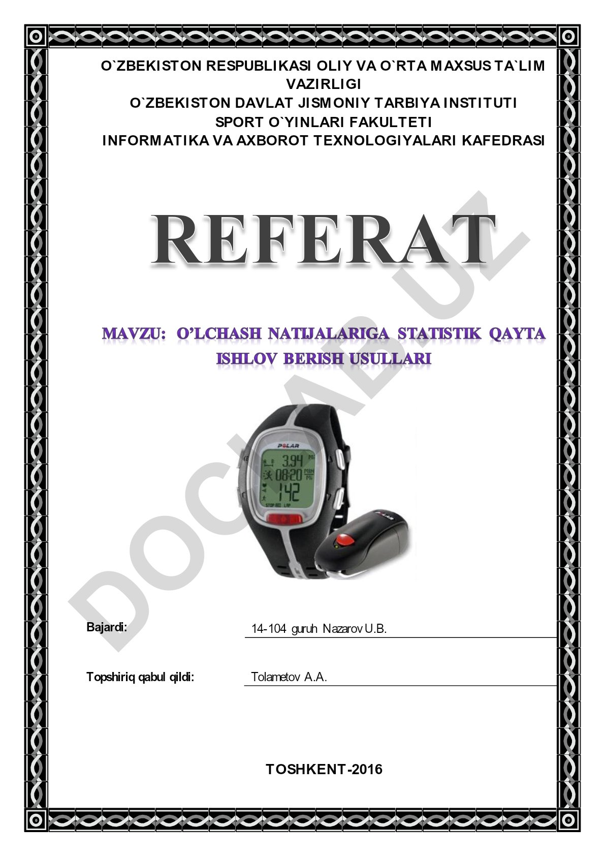 O’lchash natijalariga statistik qayta ishlov berish usullari