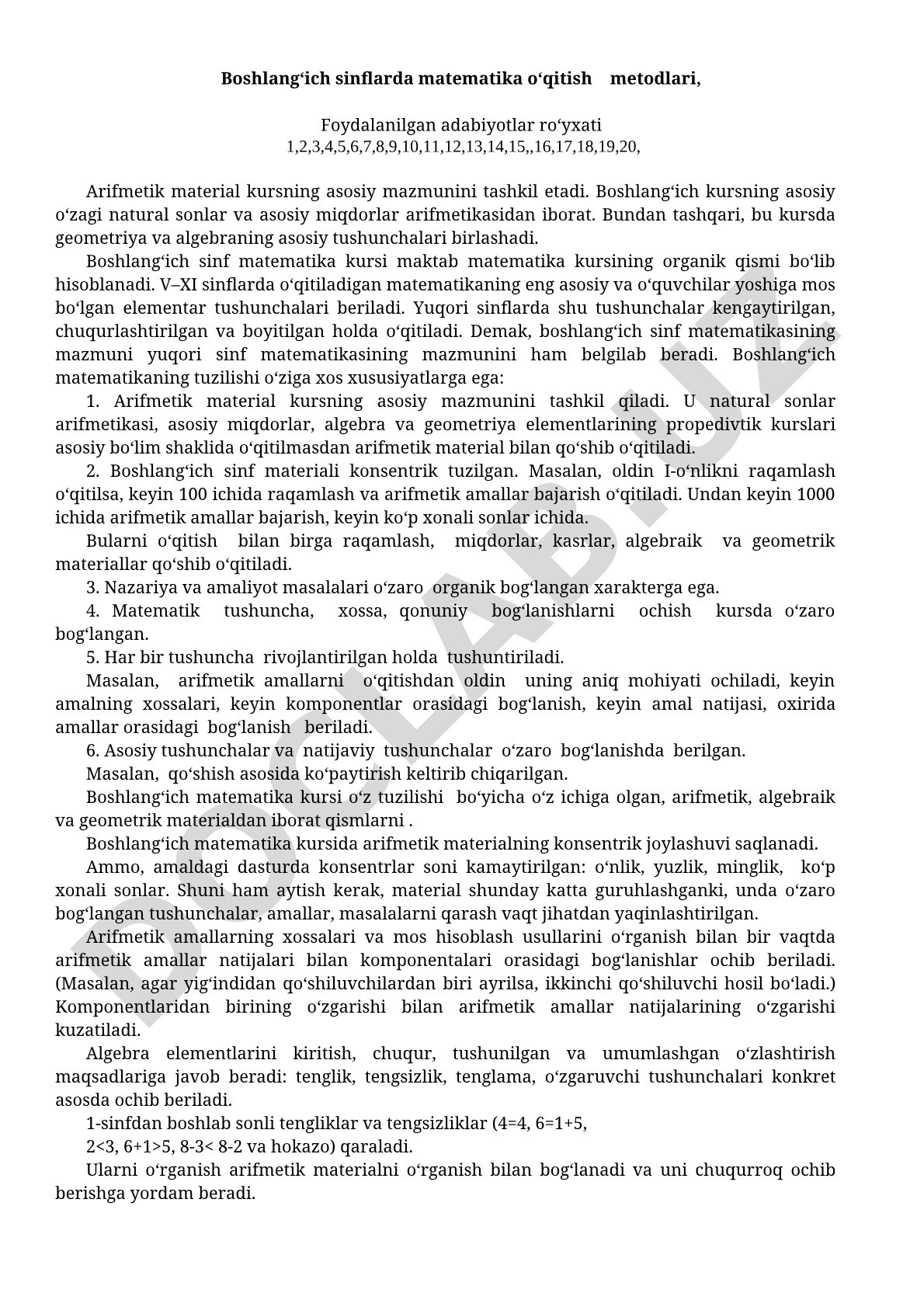Boshlang‘ich sinflarda matematika o‘qitish metodlari