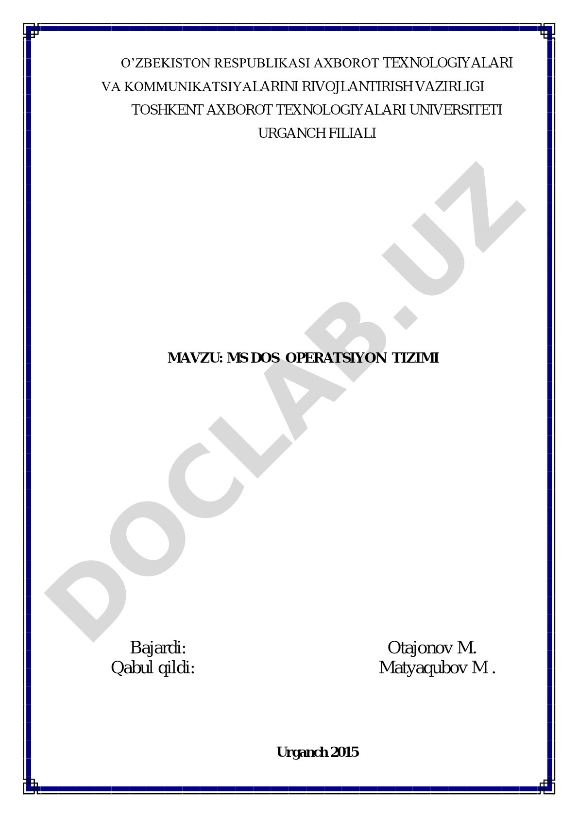 MS DOS operatsion tizimi