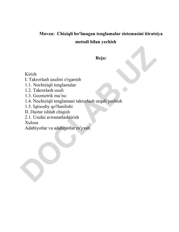 Chiziqli boʻlmagan tenglamalar sistemasini itiratsiya metodi bilan yechish