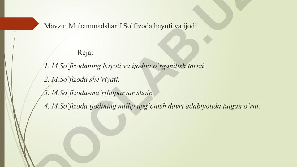 Muhammadsharif So`fizoda hayoti va ijodi