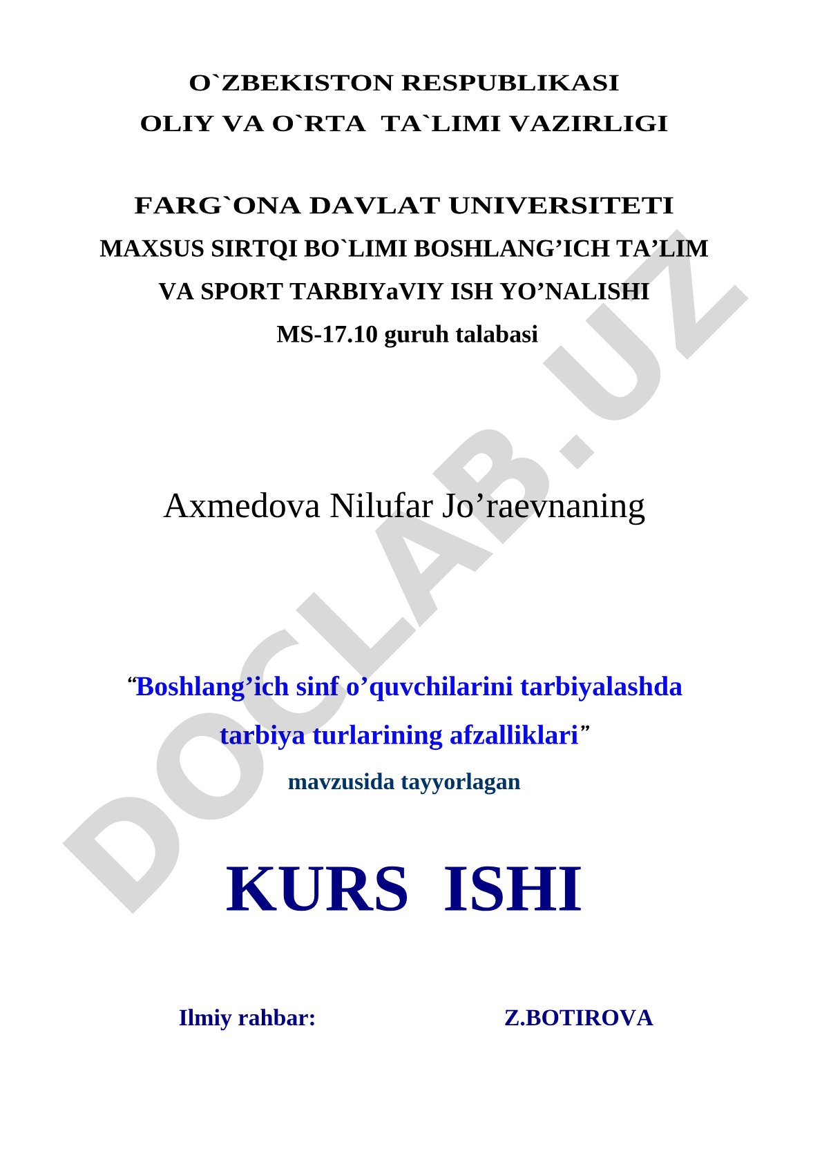 Boshlang'ich sinf o'quvchilarini tarbiyalashda tarbiya turlarining afzalliklari