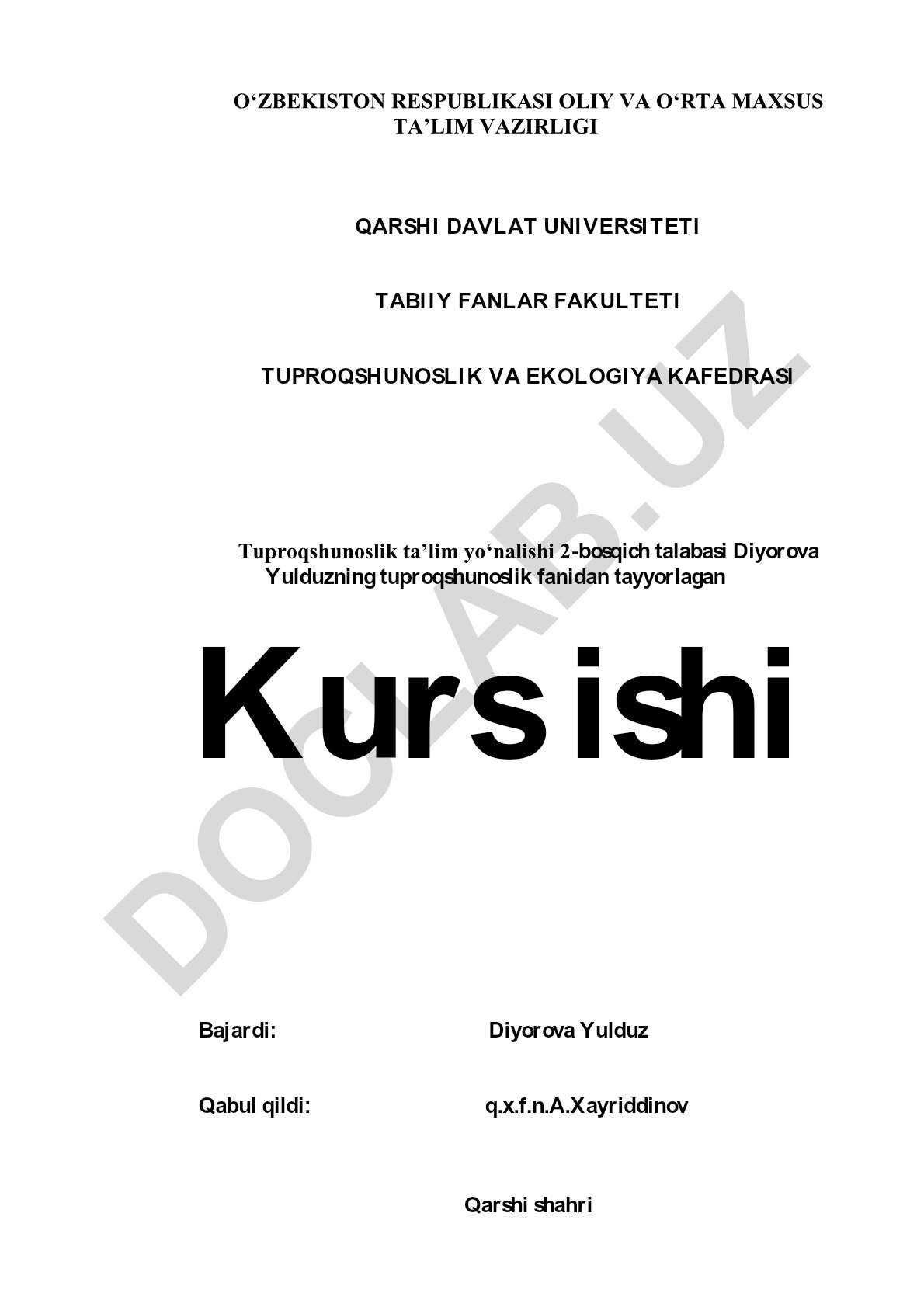 Tuproq paydo bo'lish jarayonining umumiy sxemasi va tuproq profilning shakllanishi