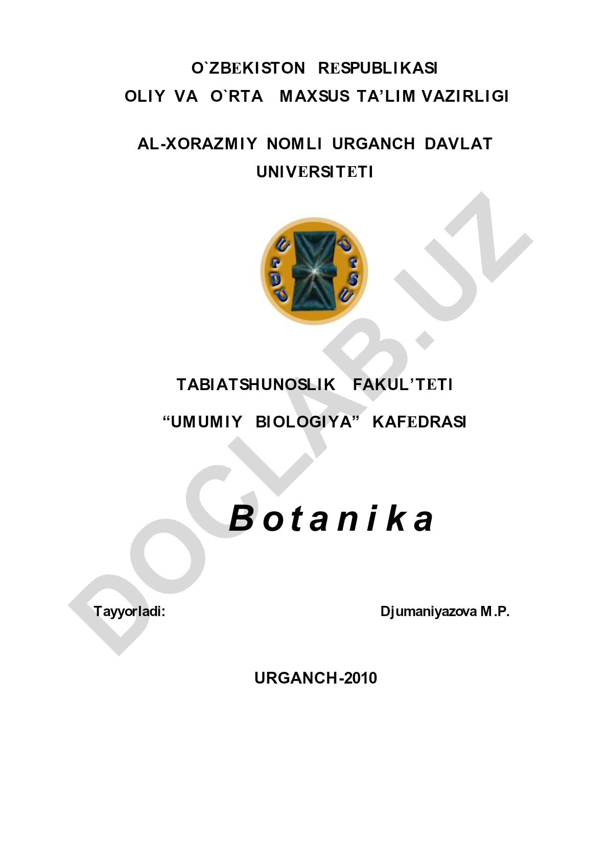Umumiy biologiya ishchi o'quv dasturi
