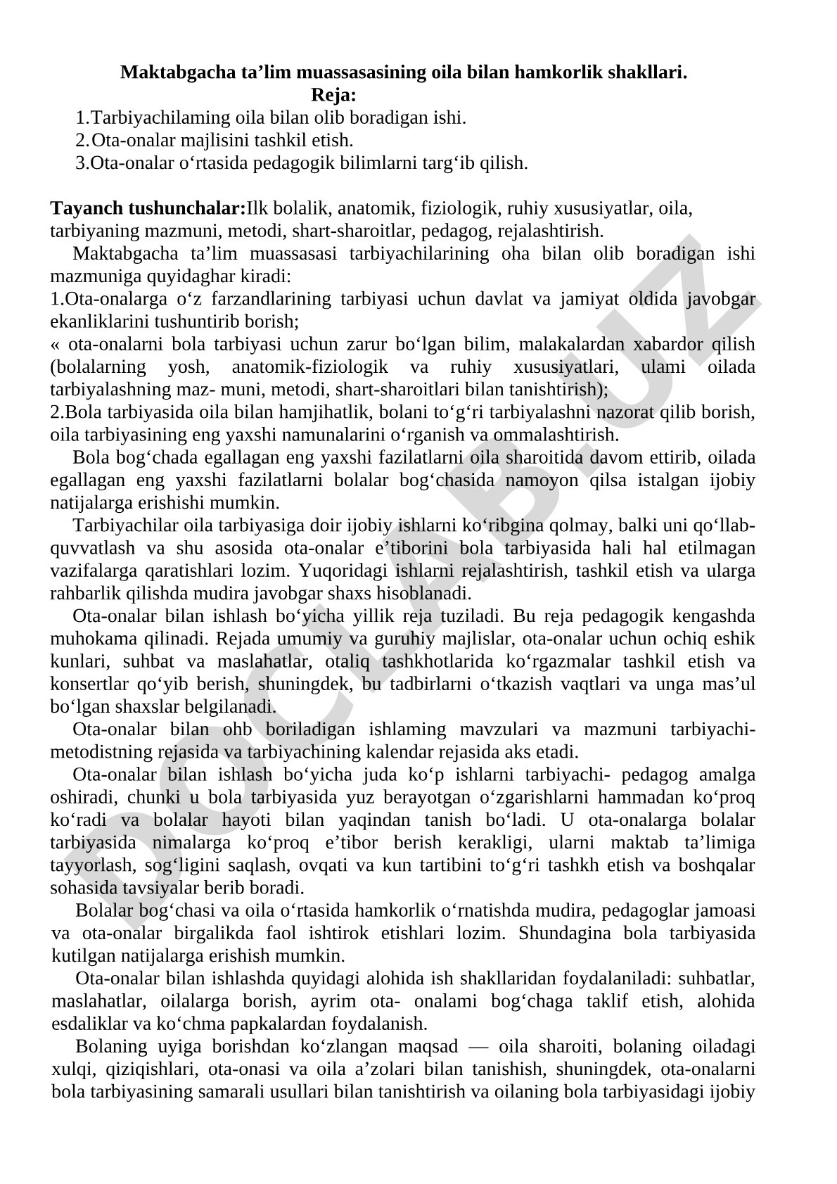 Maktabgacha ta'lim muassasasining oila bilan hamkorlik shakllari