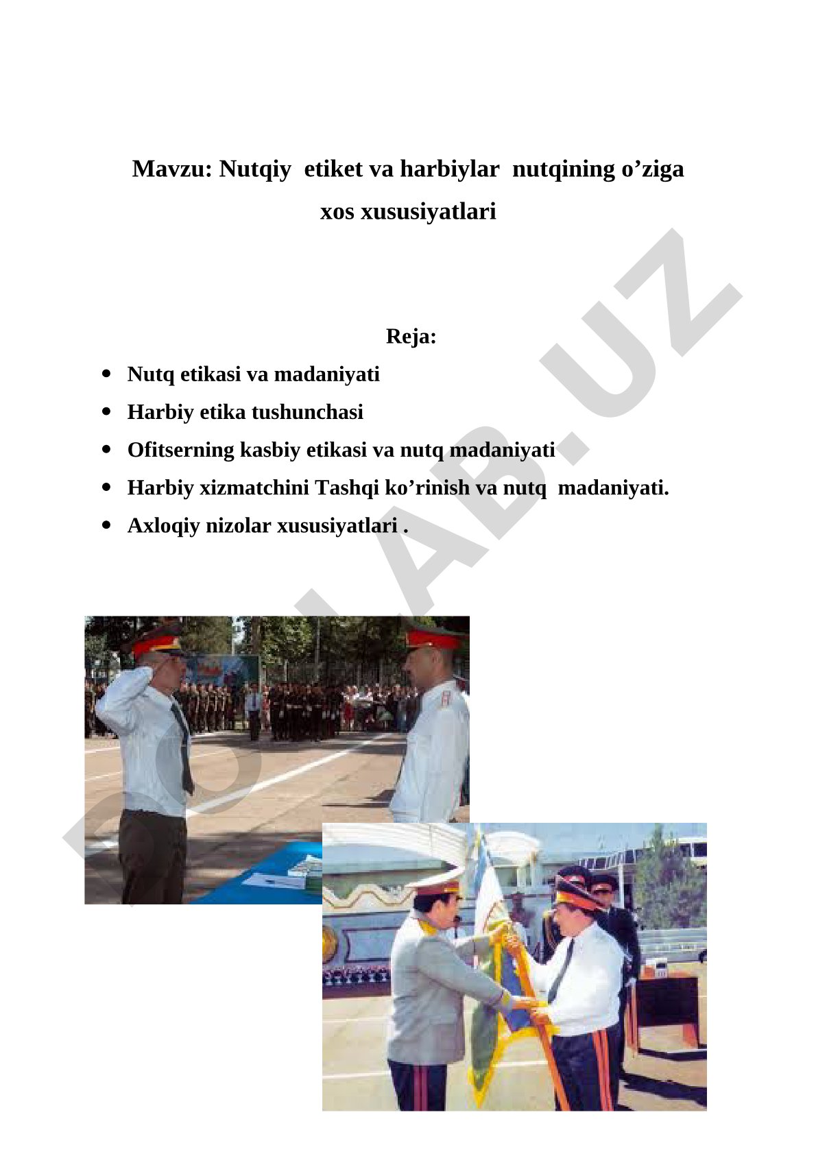 Nutqiy etiket va harbiylar nutqining o’ziga xos xususiyatlari