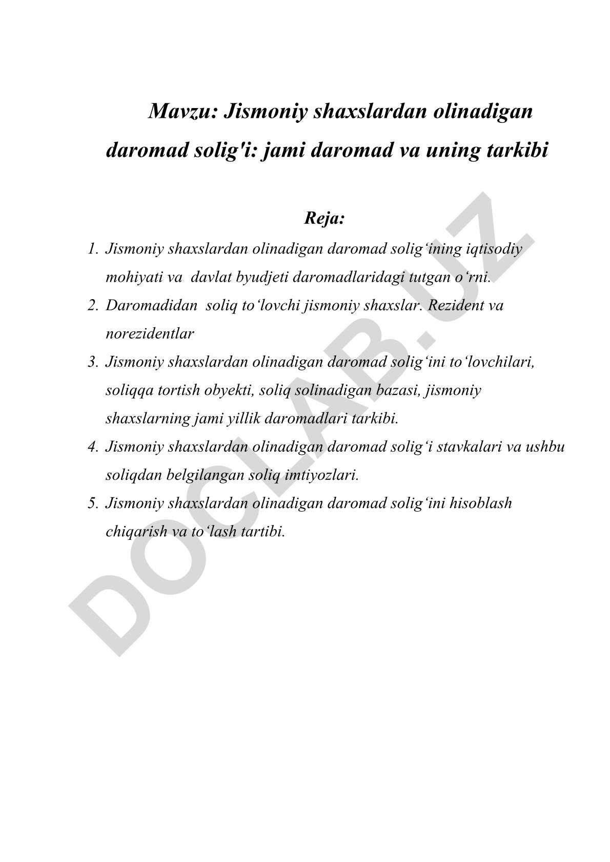 Jismoniy shaxslardan olinadigan daromad solig'i: jami daromad va uning tarkibi