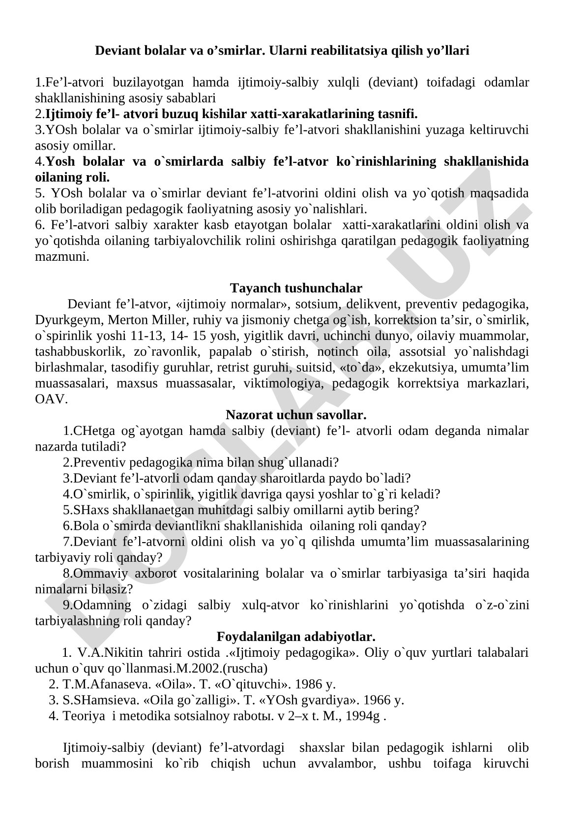 Deviant bolalar va o'smirlar. Ularni reabilitatsiya qilish yo'llari