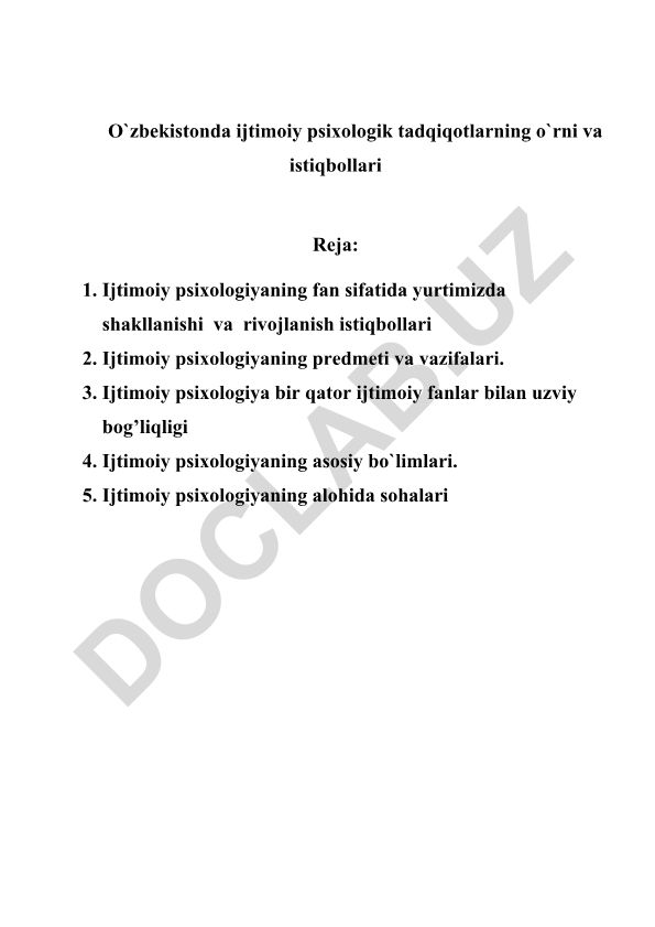 O'zbekistonda ijtimoiy psixologik tadqiqotlarning o'rni va istiqbollari