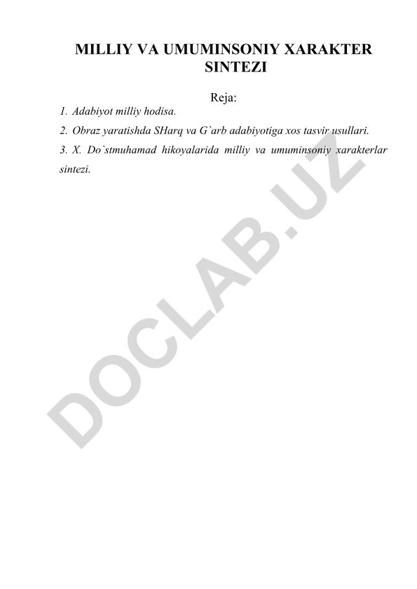 Milliy va umuminsoniy xarakter sintezi