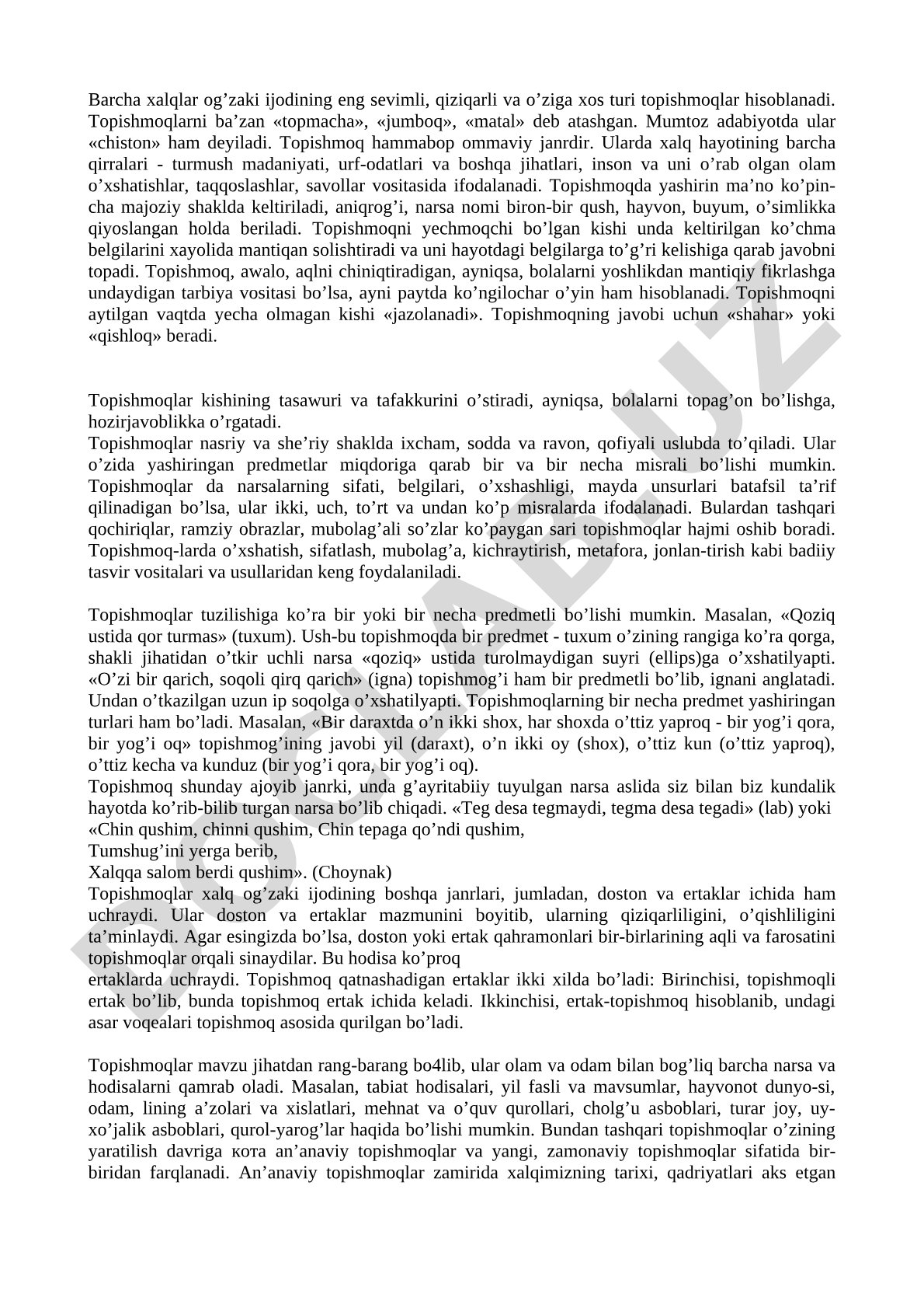 Topishmoqlar va ularning xalq og'zaki ijodidagi o'rni