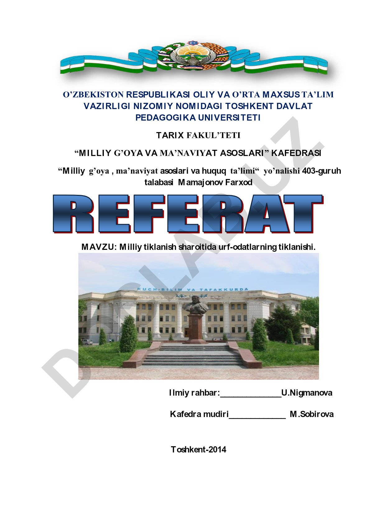 Milliy tiklanish sharoitida urf-odatlarning tiklanishi