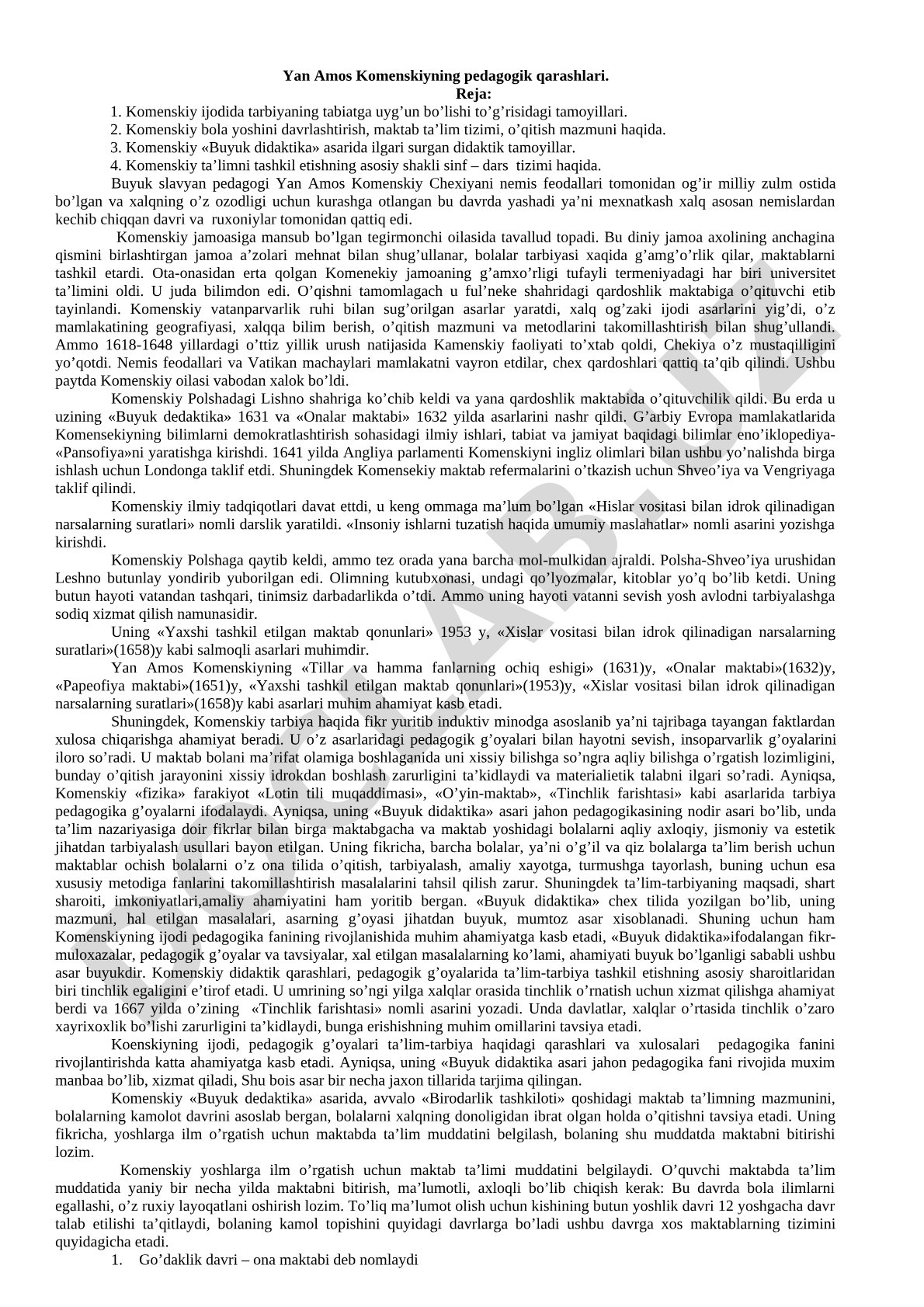 Yan Amos Komenskiyning pedagogik qarashlari