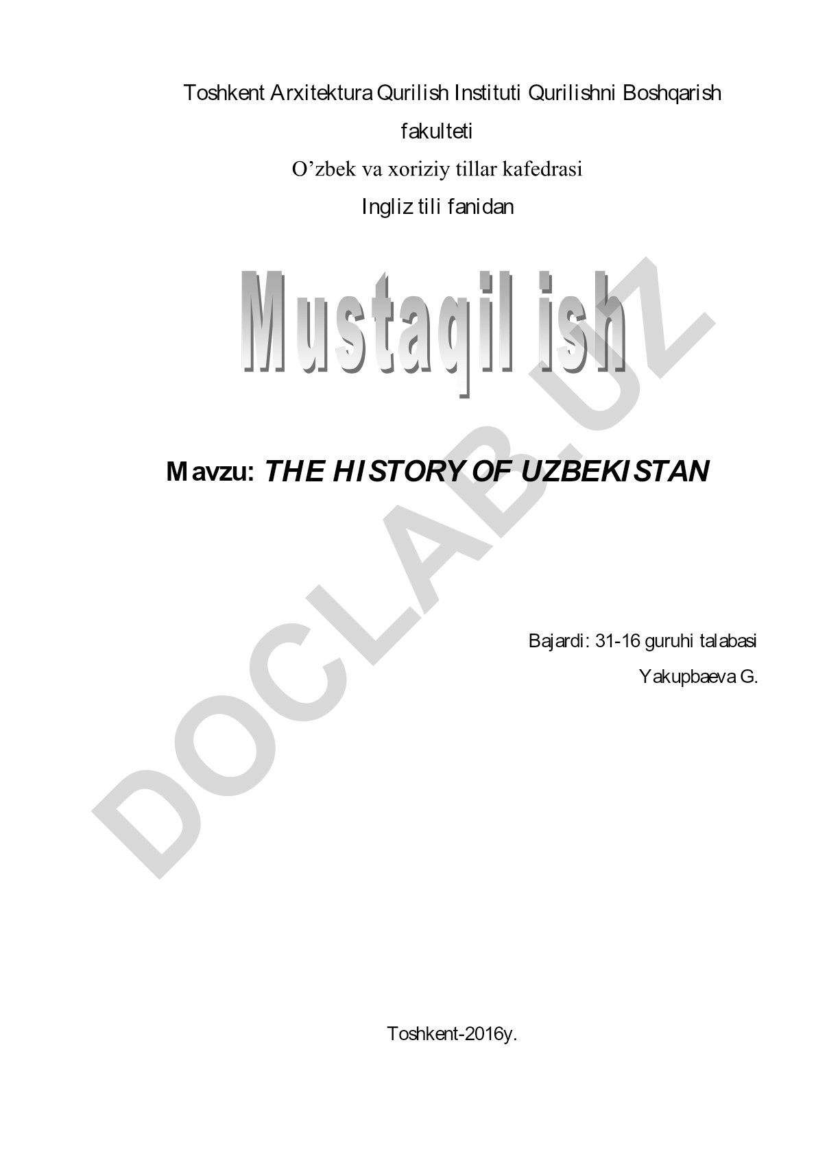 The History of Uzbekistan