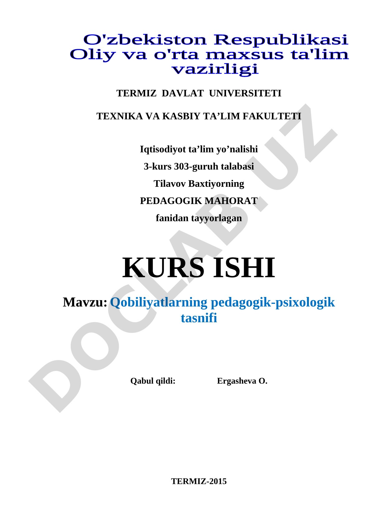 Qobiliyatlarning pedagogik-psixologik tasnifi