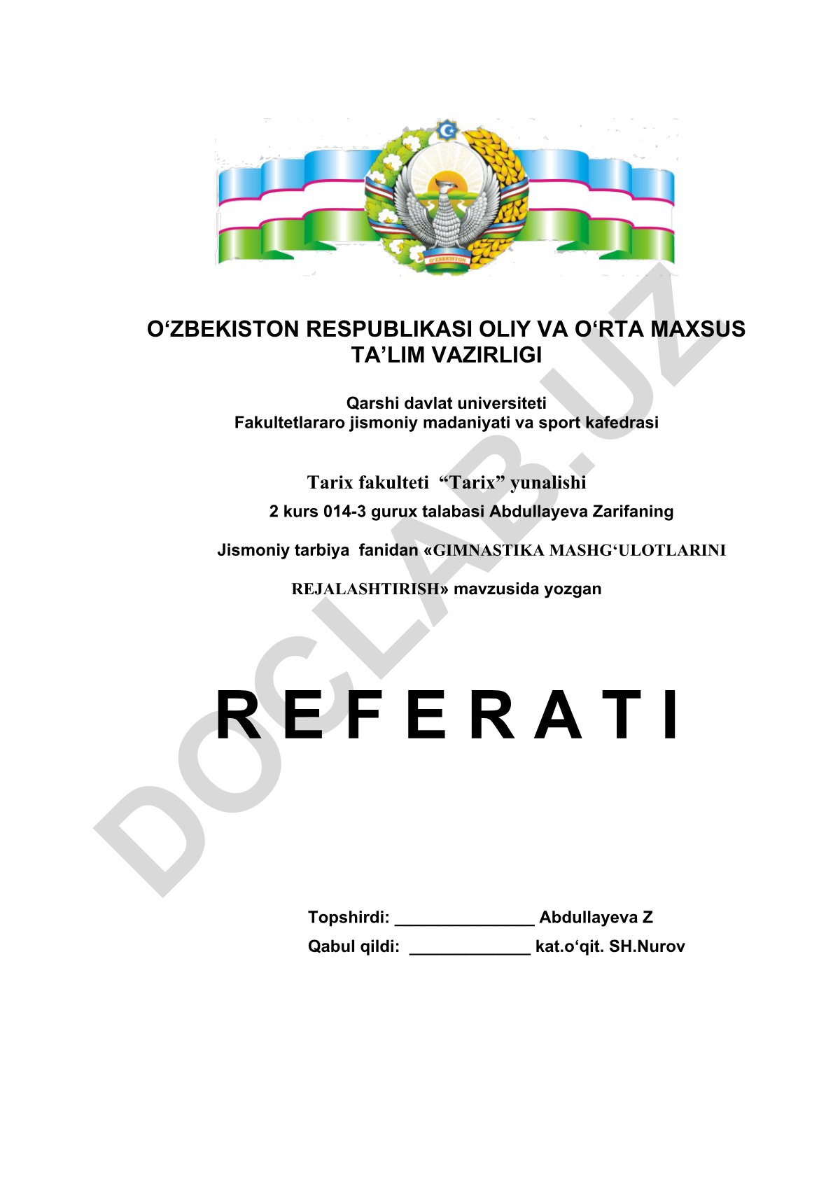 Gimnastika mashg'ulotlarini rejalashtirish