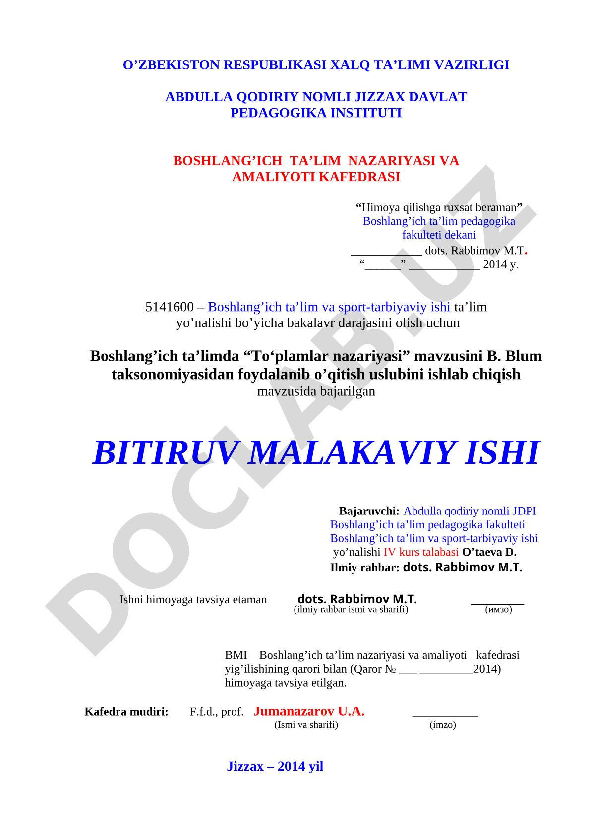 Boshlang'ich ta'limda 'To'plamlar nazariyasi' mavzusini B. Blum taksonomiyasidan foydalanib o'qitish uslubini ishlab chiqish