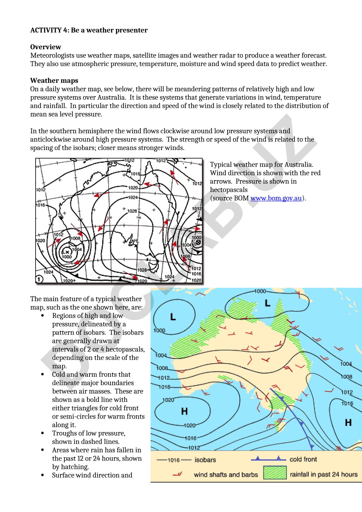 Weather forecasting methods and weather map analysis