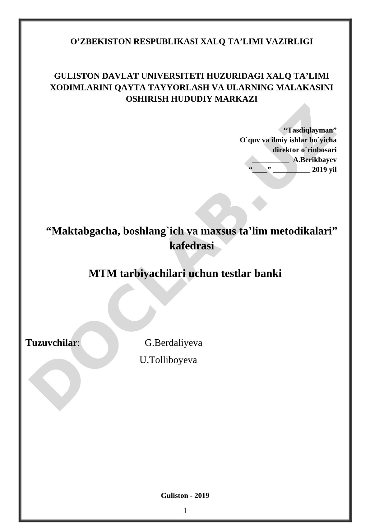 MTM tarbiyachilari uchun testlar banki