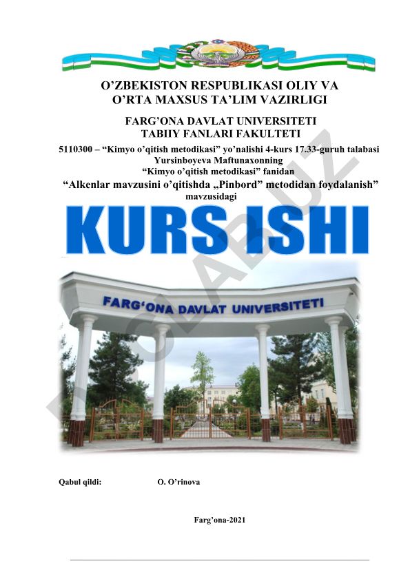 Alkenlar mavzusini o'qitishda Pinbord metodidan foydalanish