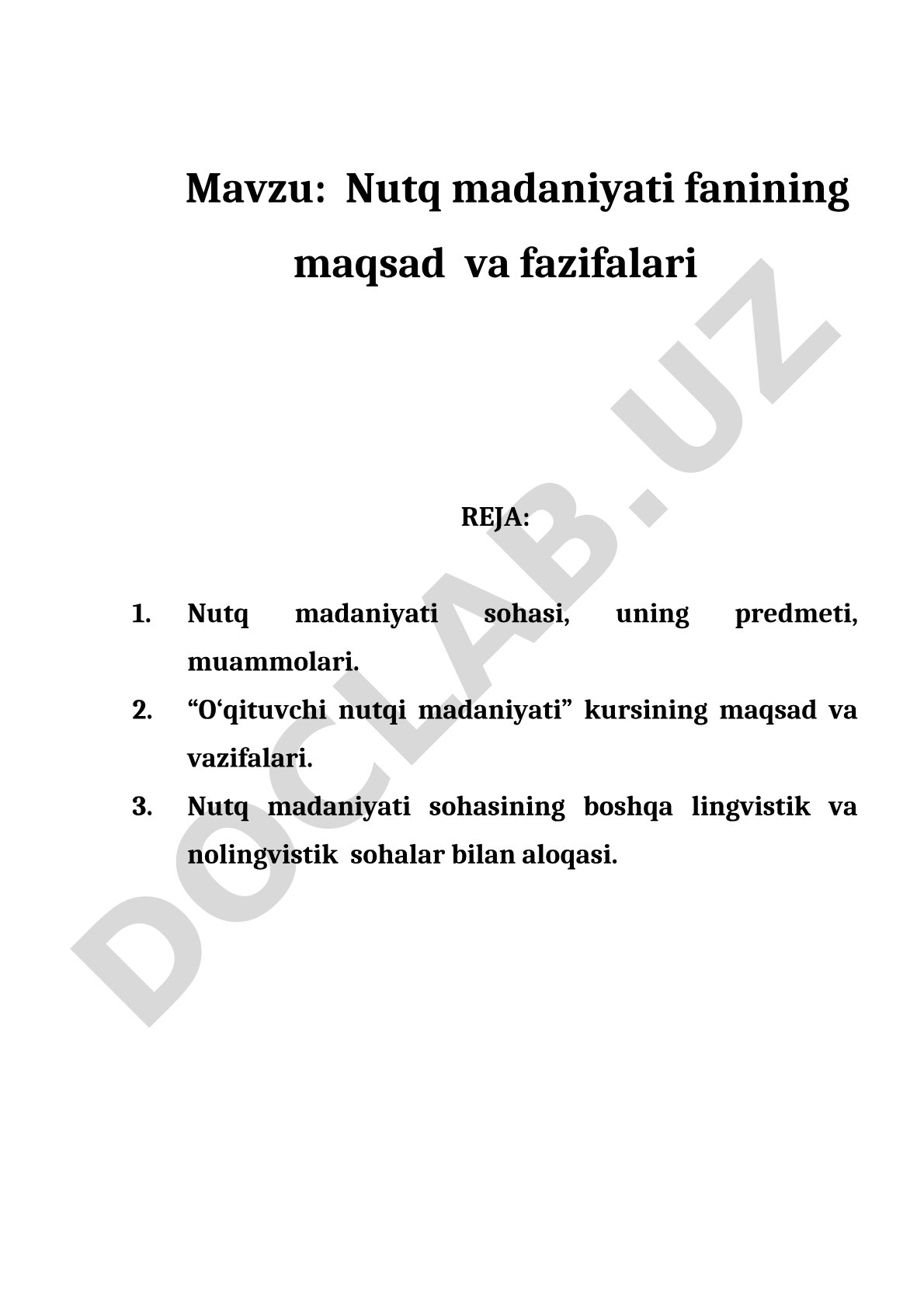 Nutq madaniyati fanining maqsad va vazifalari