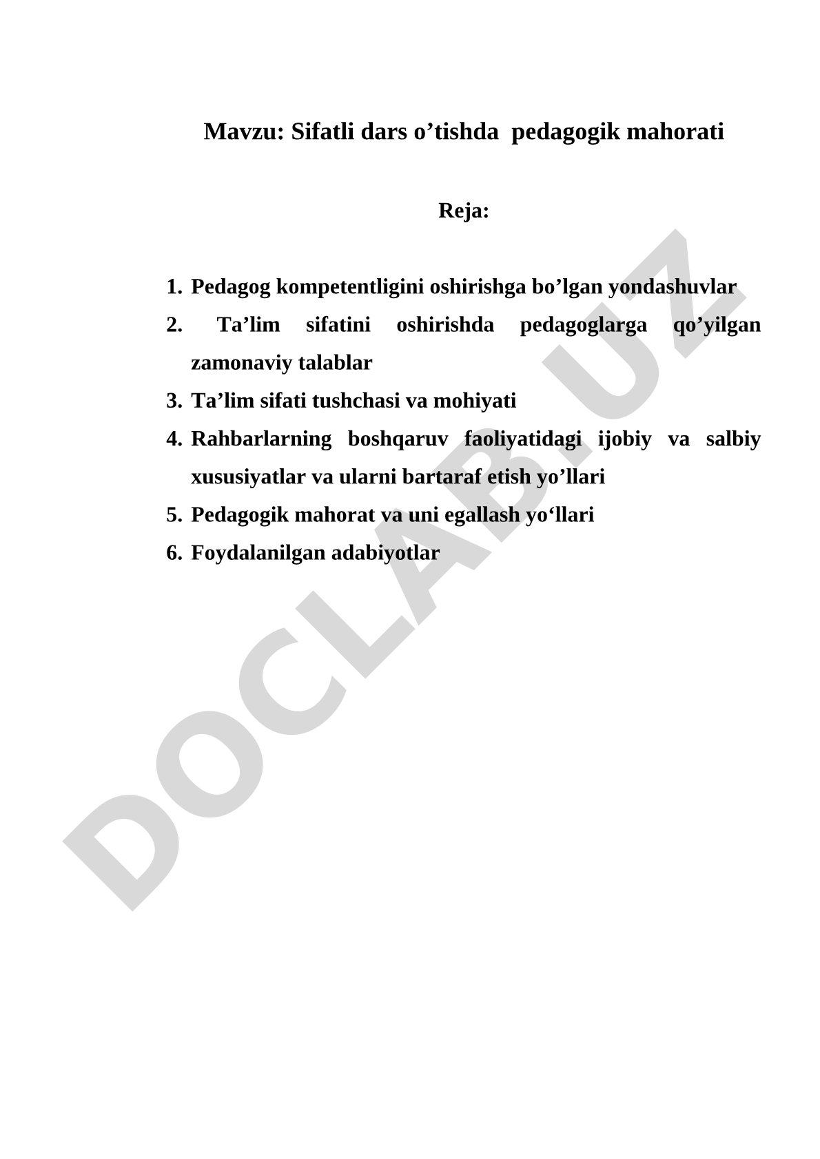Sifatli dars o’tishda pedagogik mahorati
