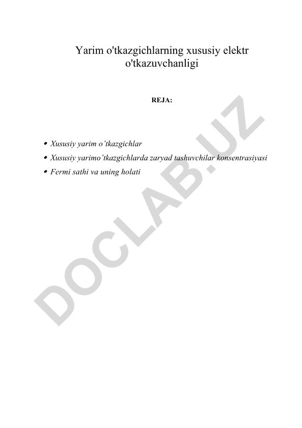 Yarim o'tkazgichlarning xususiy elektr o'tkazuvchanligi
